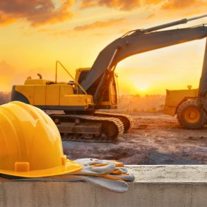 Yellow hard hat on construction site