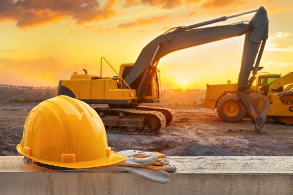 Yellow hard hat on construction site